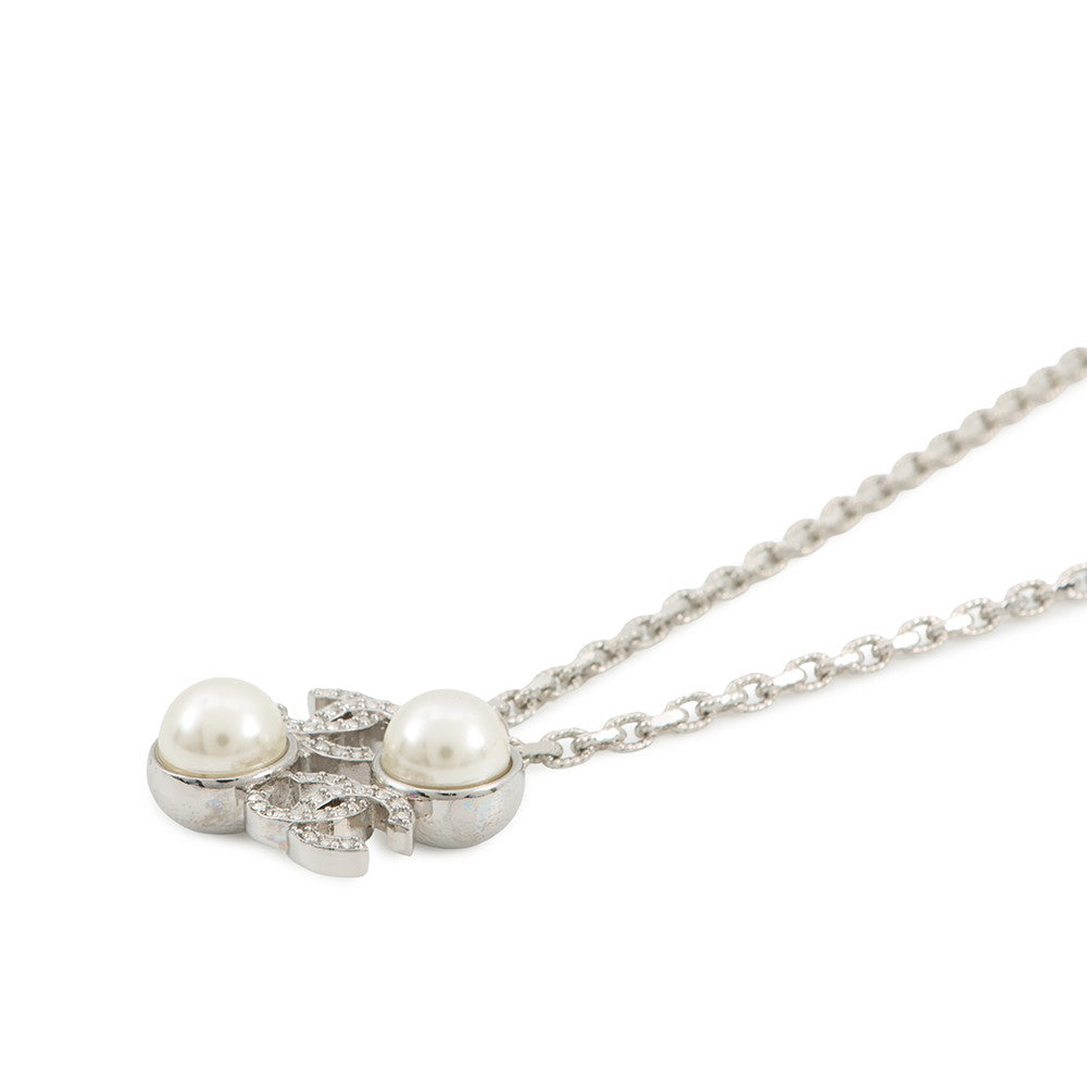 CHANEL CC Logo Rhinestone Faux Pearl Necklace SilverABF723 B20573 U0937 Metal Rhinestone Faux Pearl