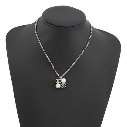 CHANEL CC Logo Rhinestone Faux Pearl Necklace SilverABF723 B20573 U0937 Metal Rhinestone Faux Pearl