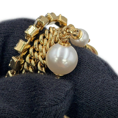 CHANEL CC Logo Stone Crush Chain Logo Necklace Gold Gold Plated Rhinestone Faux Pearl
