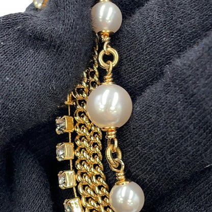CHANEL CC Logo Stone Crush Chain Logo Necklace Gold Gold Plated Rhinestone Faux Pearl