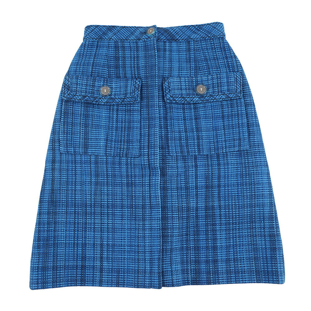 CHANEL 2020 Resort Collection Checkered Tweed Skirt Size 34 BlueP62625 V46600 MG152 Cotton53% Wool 35% Polyamide12%