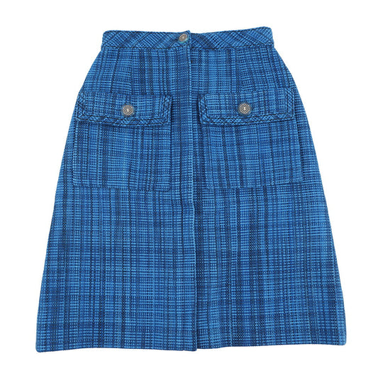 CHANEL 2020 Resort Collection Checkered Tweed Skirt Size 34 BlueP62625 V46600 MG152 Cotton53% Wool 35% Polyamide12%