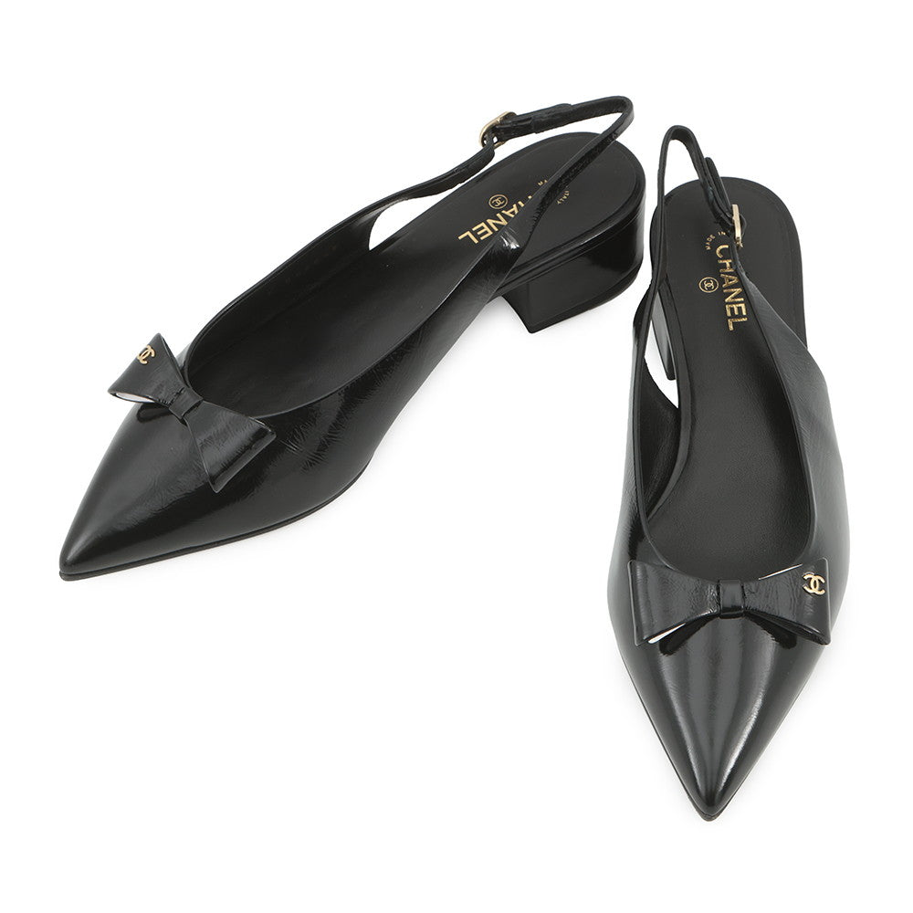 CHANEL slingback shoes BlackG46549 B20973 94305 Patent Leather Size 38