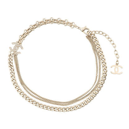 CHANEL CC Logo Chain Necklace Gold Plated Rhinestone