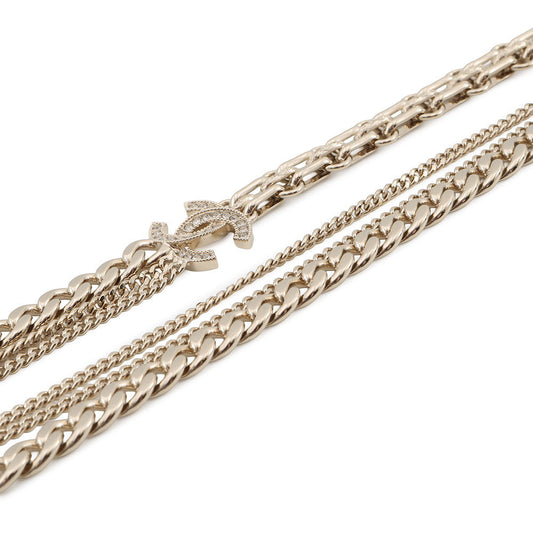 CHANEL CC Logo Chain Necklace Gold Plated Rhinestone