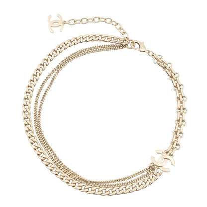 CHANEL CC Logo Chain Necklace Gold Plated Rhinestone