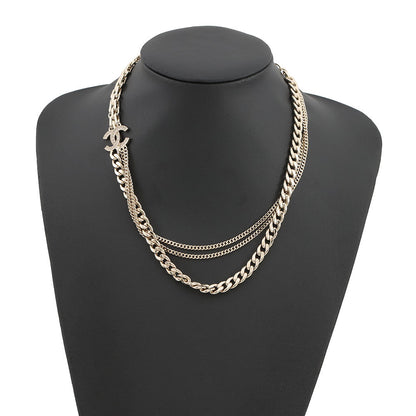 CHANEL CC Logo Chain Necklace Gold Plated Rhinestone