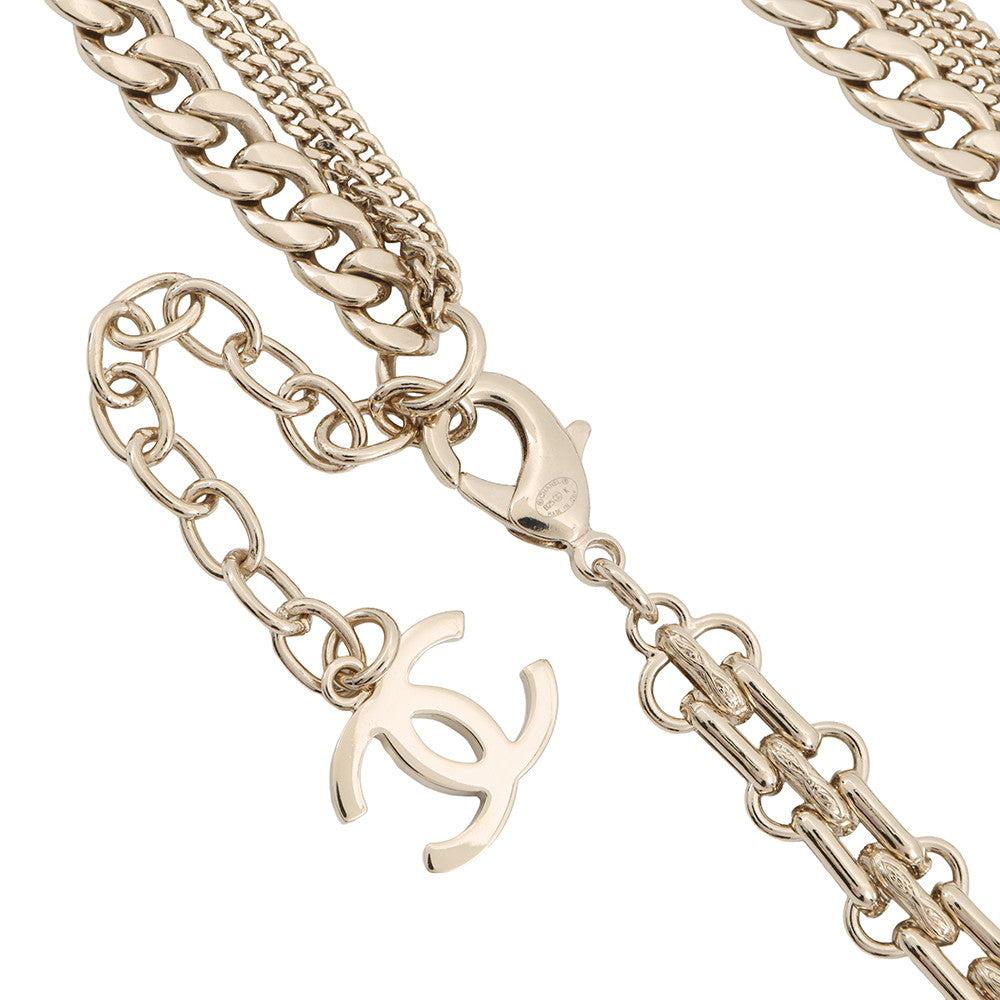 CHANEL CC Logo Chain Necklace Gold Plated Rhinestone