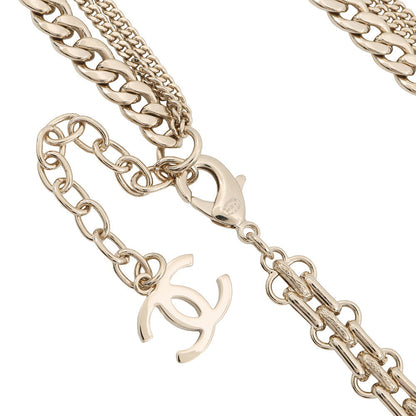 CHANEL CC Logo Chain Necklace Gold Plated Rhinestone
