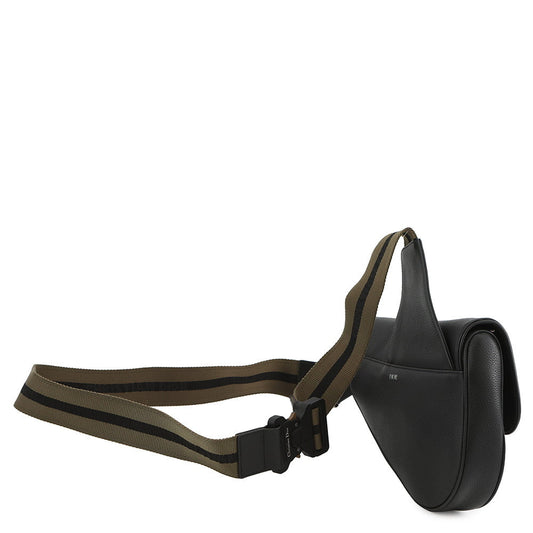 Dior Embroidered Logo Saddlebag Black Leather