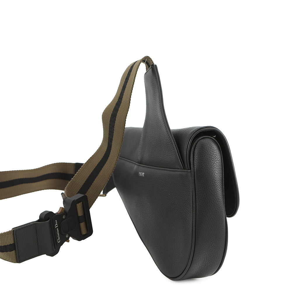 Dior Embroidered Logo Saddlebag Black Leather