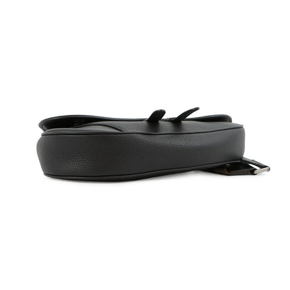 Dior Embroidered Logo Saddlebag Black Leather
