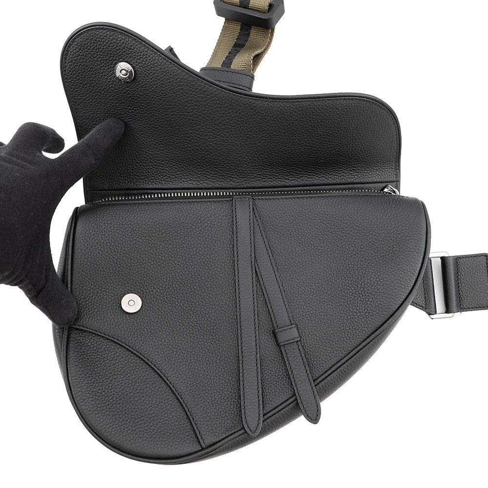 Dior Embroidered Logo Saddlebag Black Leather