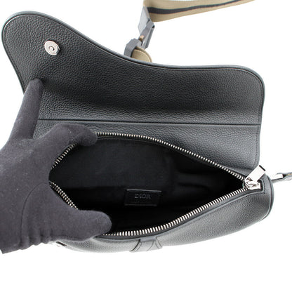 Dior Embroidered Logo Saddlebag Black Leather
