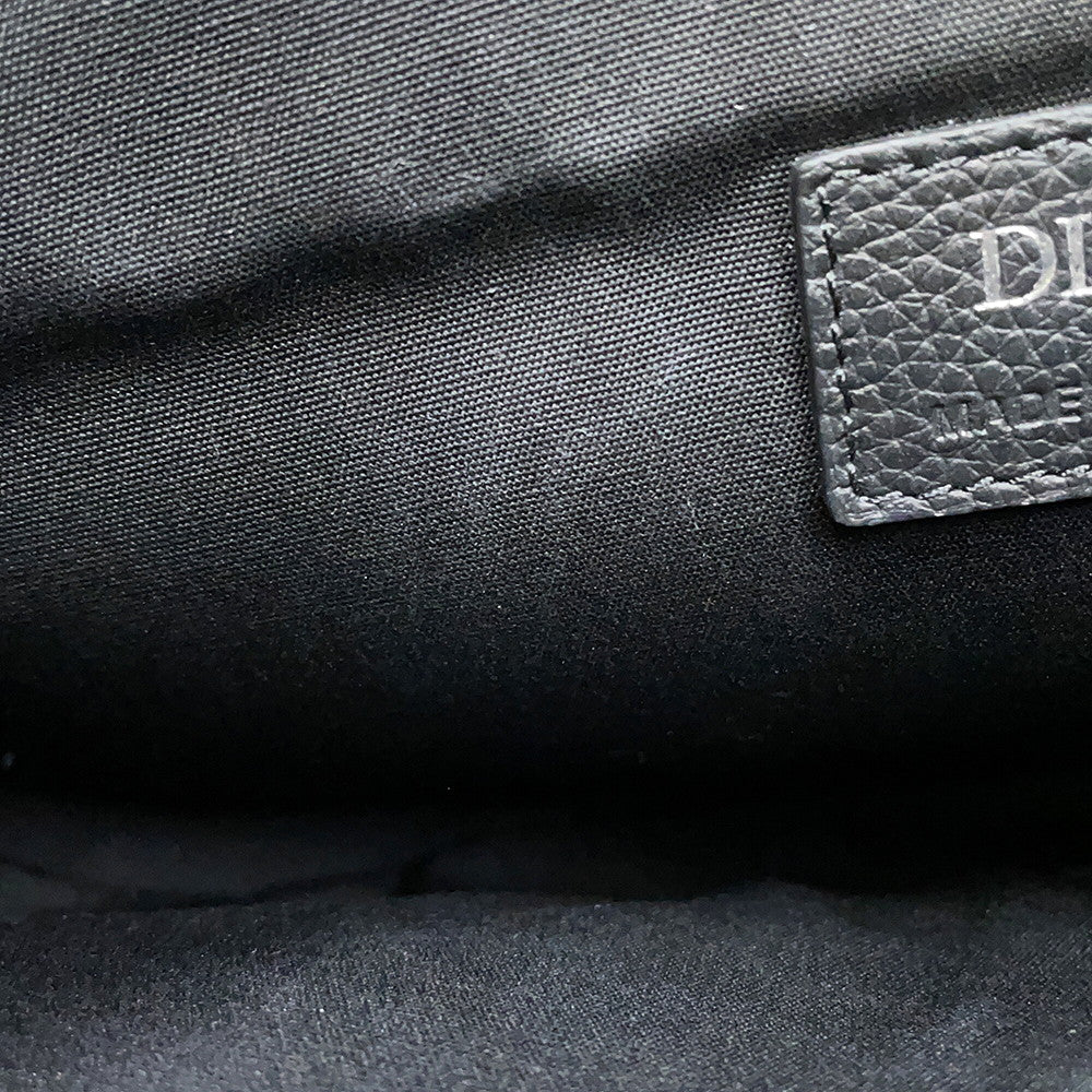Dior Embroidered Logo Saddlebag Black Leather