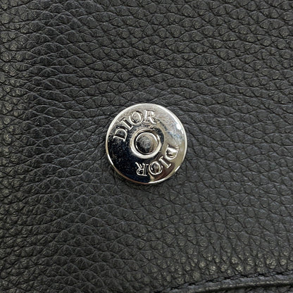 Dior Embroidered Logo Saddlebag Black Leather