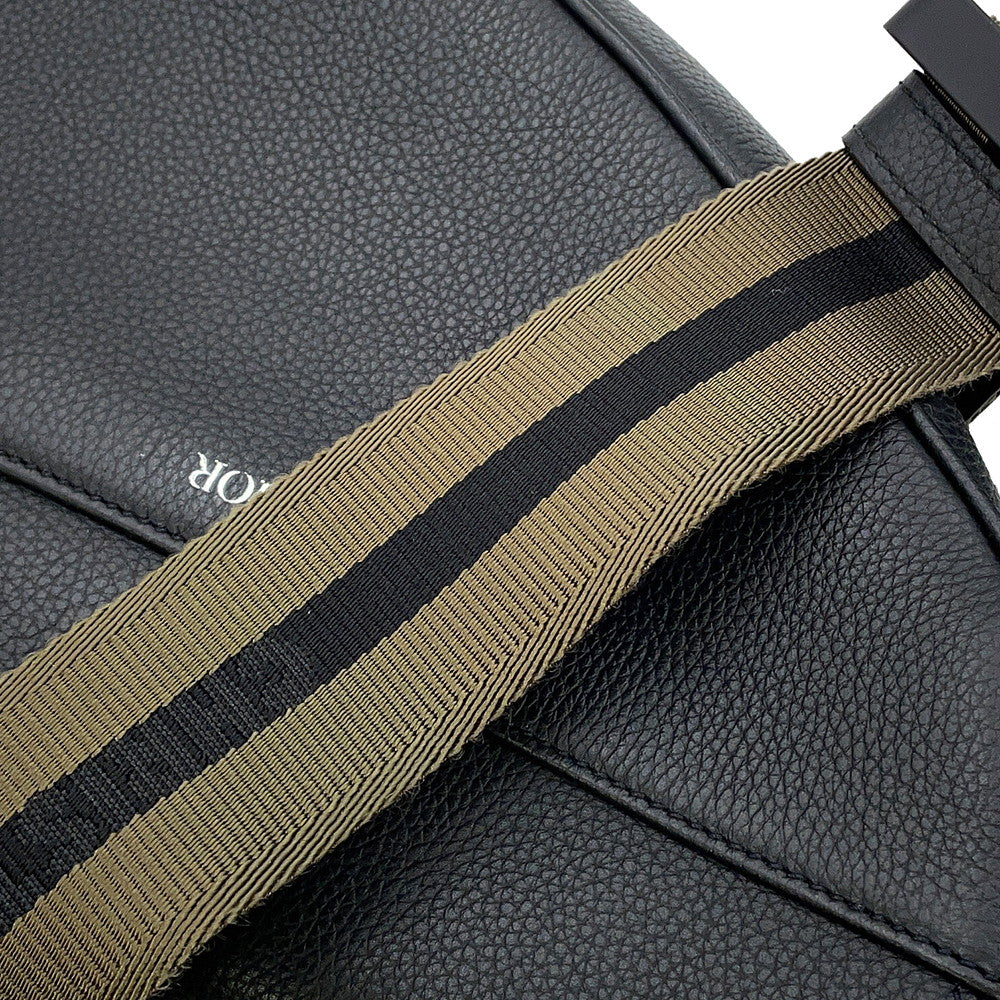 Dior Embroidered Logo Saddlebag Black Leather