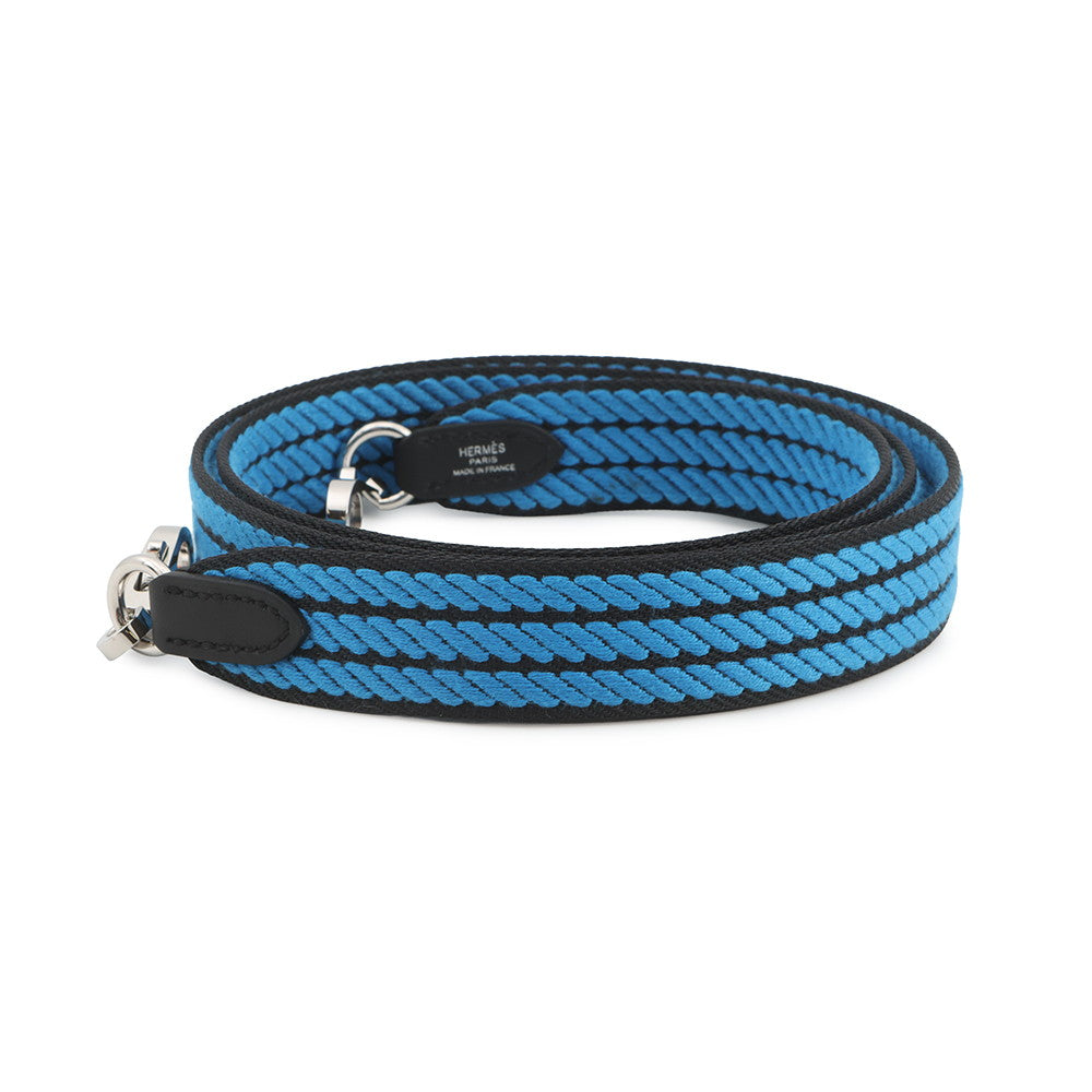 HERMES Bandouliere Sangle Cortage Blue/Black Canvas Swift Leather