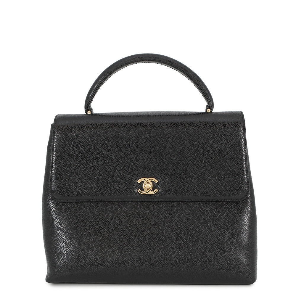 CHANEL CC Logo Handbag Black Caviar Leather