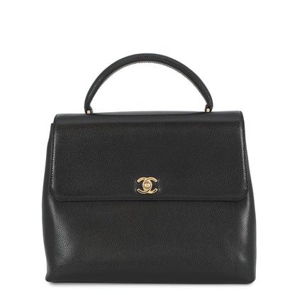 CHANEL CC Logo Handbag Black Caviar Leather