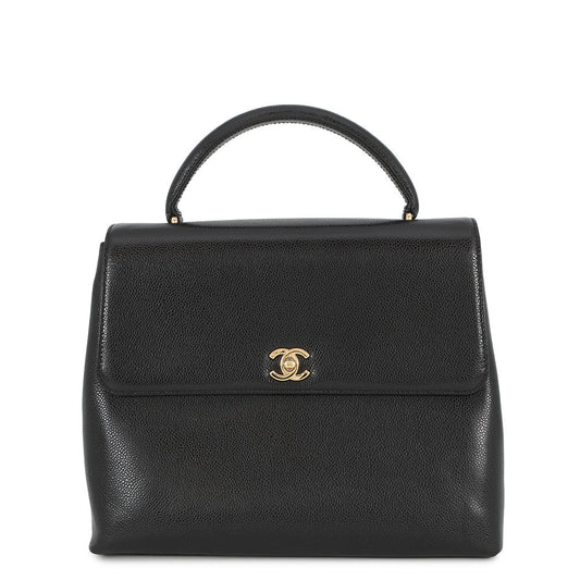 CHANEL CC Logo Handbag Black Caviar Leather