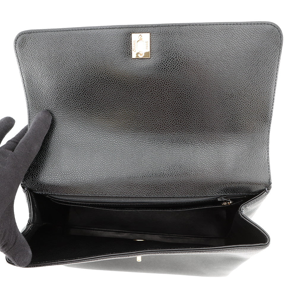 CHANEL CC Logo Handbag Black Caviar Leather