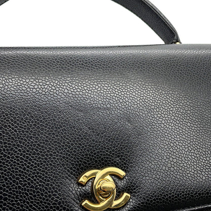 CHANEL CC Logo Handbag Black Caviar Leather