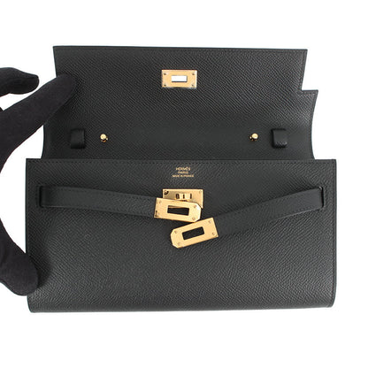 HERMES Kelly wallet long to go Black Epsom