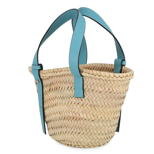 LOEWE Anagram basket bag Light Blue/Natural327.02.S93 Raffia Leather Size Small