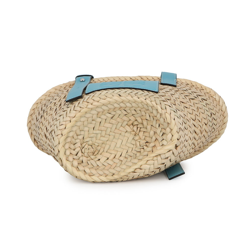 LOEWE Anagram basket bag Light Blue/Natural327.02.S93 Raffia Leather Size Small