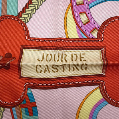 HERMES Carre Jules de Casting Jour DE CASTING Size 70 Beige/Pink/Turquoise Silk100%