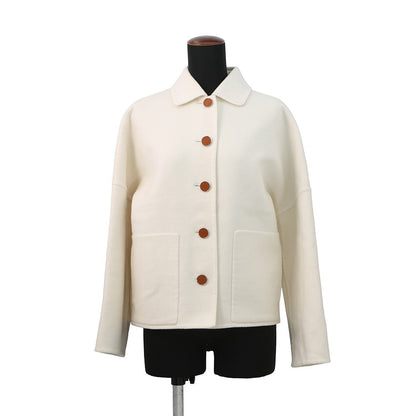 HERMES Serie Button Short Coat Size 34 Ivory Cashmere100% Leather