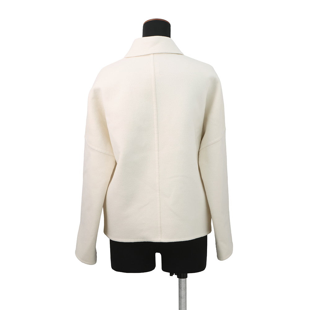 HERMES Serie Button Short Coat Size 34 Ivory Cashmere100% Leather