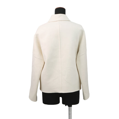 HERMES Serie Button Short Coat Size 34 Ivory Cashmere100% Leather