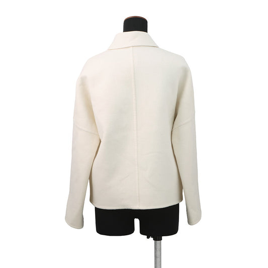 HERMES Serie Button Short Coat Size 34 Ivory Cashmere100% Leather