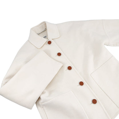 HERMES Serie Button Short Coat Size 34 Ivory Cashmere100% Leather