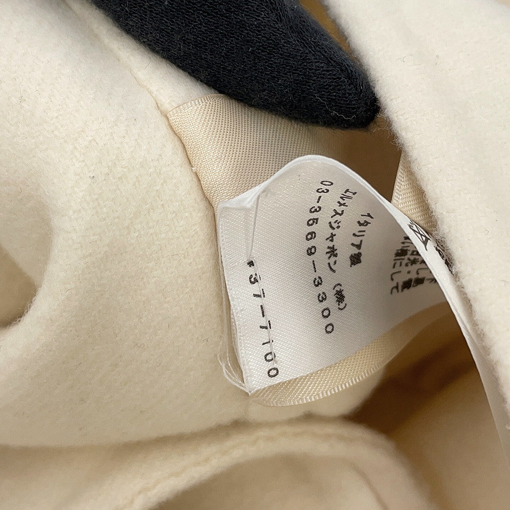 HERMES Serie Button Short Coat Size 34 Ivory Cashmere100% Leather