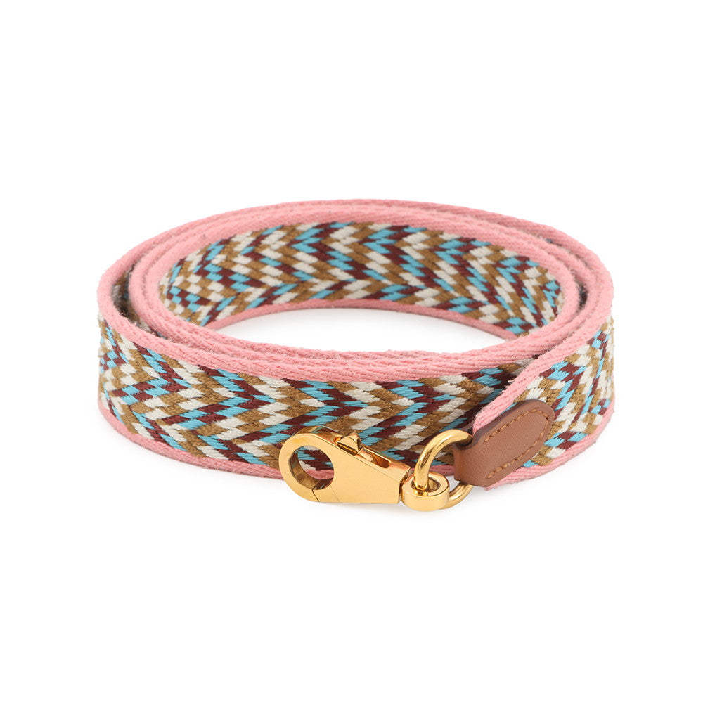 HERMES Bandouliere Rose d'Eté / White / Rouge Vif / Gold Canvas Swift Leather Size 4.4"x1"