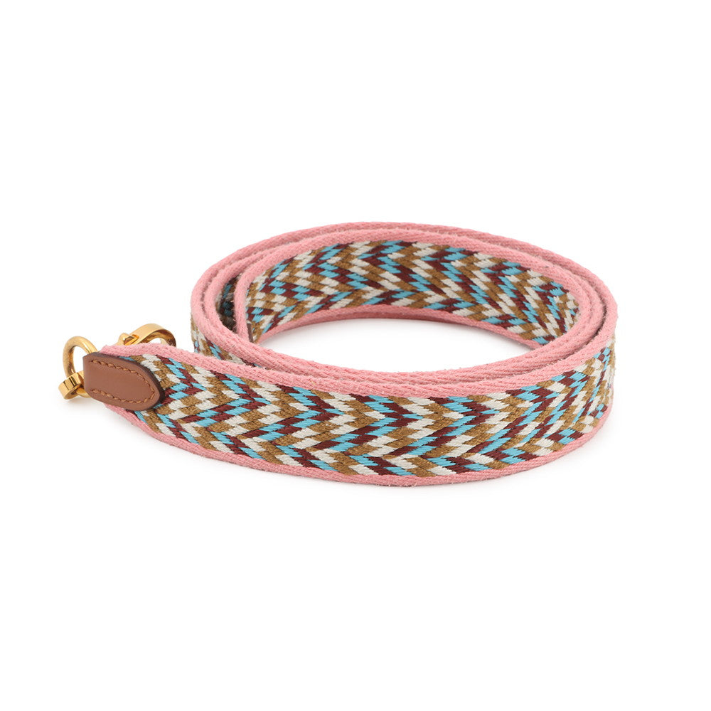 HERMES Bandouliere Rose d'Eté / White / Rouge Vif / Gold Canvas Swift Leather Size 4.4"x1"