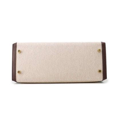 HERMES Kelly Sellier Moka/Ecru Swift Leather Toile H Size 28