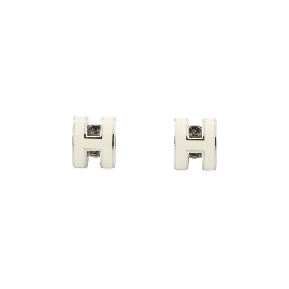 HERMES Pop Ash Earrings Size Mini White Metal Lacquer