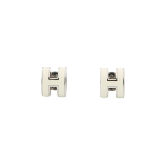 HERMES Pop Ash Earrings Size Mini White Metal Lacquer