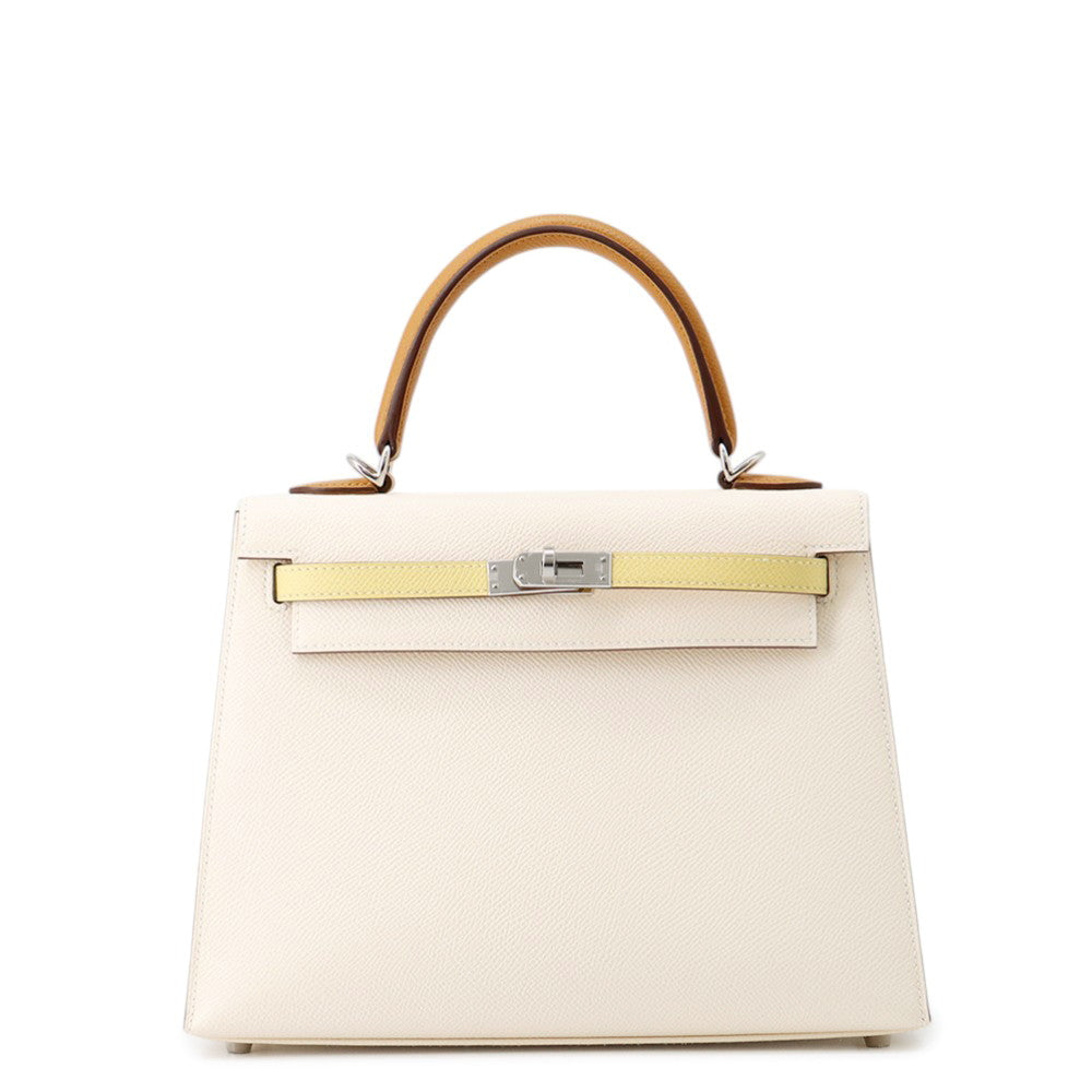 HERMES Kelly Sellier tricolor Nata/Sesame/Jaune Poussin Epsom Size 25