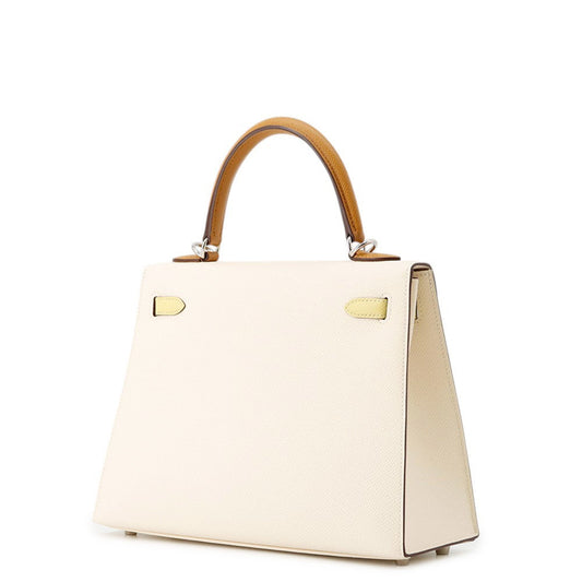 HERMES Kelly Sellier tricolor Nata/Sesame/Jaune Poussin Epsom Size 25
