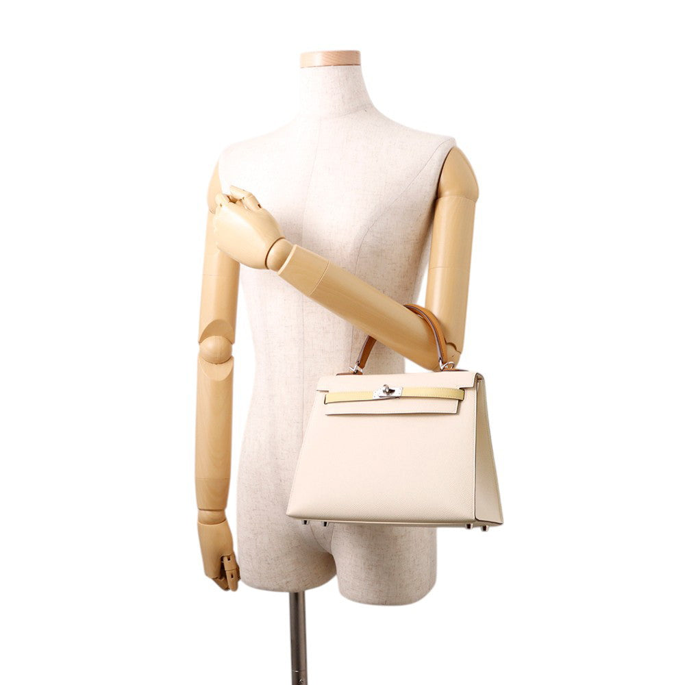 HERMES Kelly Sellier tricolor Nata/Sesame/Jaune Poussin Epsom Size 25
