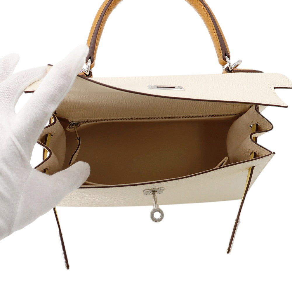 HERMES Kelly Sellier tricolor Nata/Sesame/Jaune Poussin Epsom Size 25