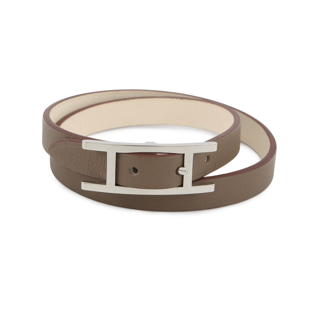 HERMES Be Api de Bourtour Bracelet Size T3 Etoupe/Nata Swift Leather