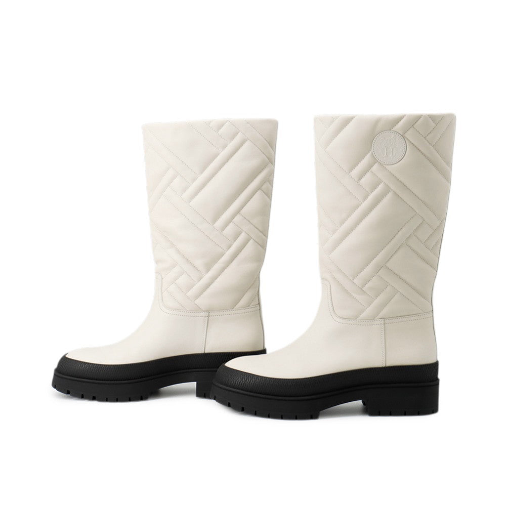 HERMES Fuji Ex-Libs Boots White/Black Leather Size 36 1/2