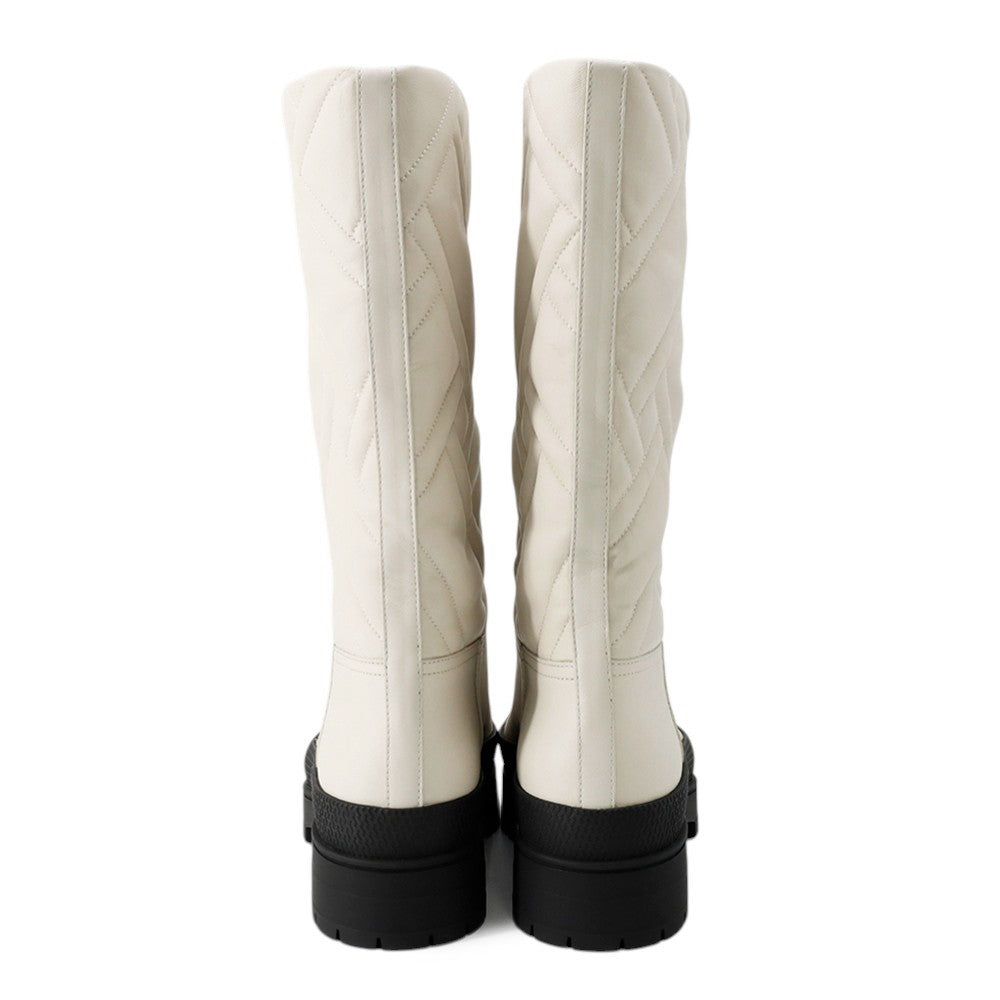 HERMES Fuji Ex-Libs Boots White/Black Leather Size 36 1/2