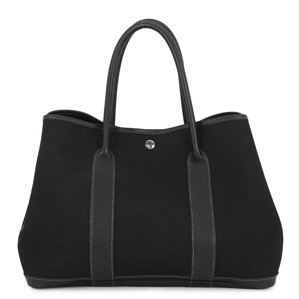 HERMES Garden Party Black Toile Officier Negonda Leather Size PM